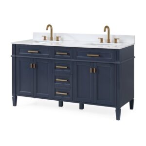 Chans Furniture GD-1808-D60NB 60 Inches Tennant Brand Durand Modern Double Sink Bathroom Vanity In Navy Blue