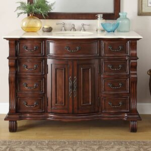 Chans Furniture GD-4437M-50 Hopkinton 50 Inch Light Cherry Bathroom Sink Vanity, Cream Marble Countertop