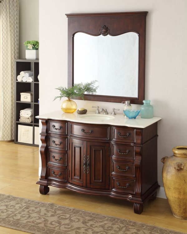 Chans Furniture GD-4437M-50 Hopkinton 50 Inch Light Cherry Bathroom Sink Vanity, Cream Marble Countertop