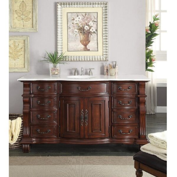 Chans Furniture GD-4437W-60 60 Inch Benton Collection Old World Hopkinton Bathroom Sink Vanity in Light Cherry Finish