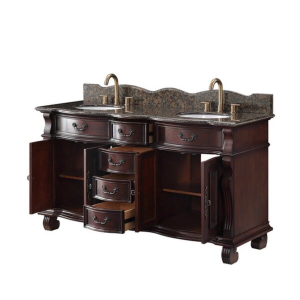 Chans Furniture GD-4438SB-64 Hopkinton 64 Inch Bathroom Double Sink Vanity with Brown Top - Light Cherry