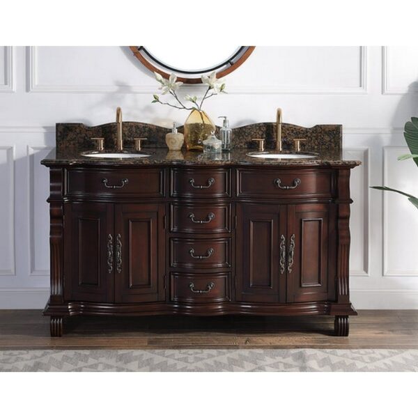 Chans Furniture GD-4438SB-64 Hopkinton 64 Inch Bathroom Double Sink Vanity with Brown Top - Light Cherry