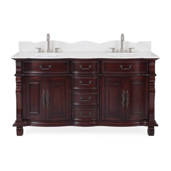 Chans Furniture GD-4438W-64 Hopkinton 64 Inch Bathroom Double Sink Vanity with White Top - Light Cherry