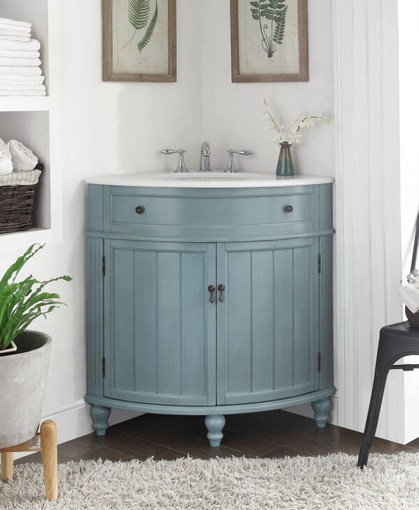 Chans Furniture ZK-47544BU 24 Inch Benton Collection Light Blue Thomasville Corner Bathroom Sink Vanity