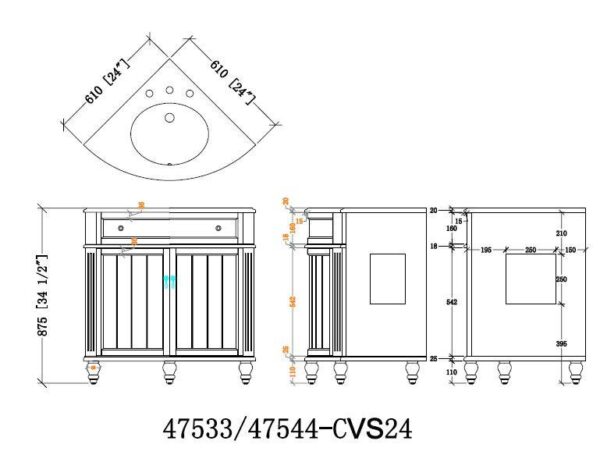 Chans Furniture ZK-47544BU 24 Inch Benton Collection Light Blue Thomasville Corner Bathroom Sink Vanity