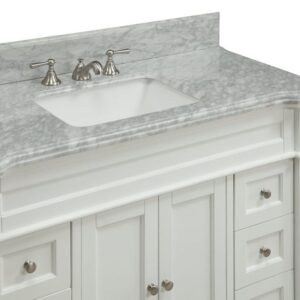 Chans Furniture ZK-1084W 48 Inch Italian Carrara Marble Top Kerianne Bathroom Sink Vanity Cabinet