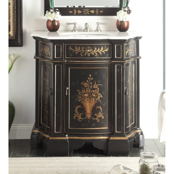 Chans Furniture HF-090BK 35 Inches Benton Collection Crossfield Antique Style Bathroom Vanity In Black