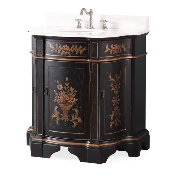 Chans Furniture HF-090BK 35 Inches Benton Collection Crossfield Antique Style Bathroom Vanity In Black