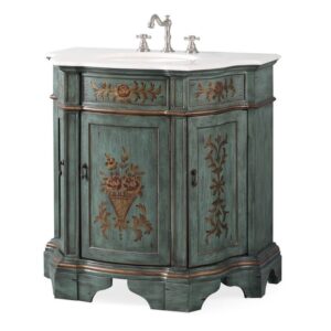 Chans Furniture HF-090G 35 Inches Benton Collection Hand Painted In Floral Design Crossfield Single Sink Bathroom Vanity