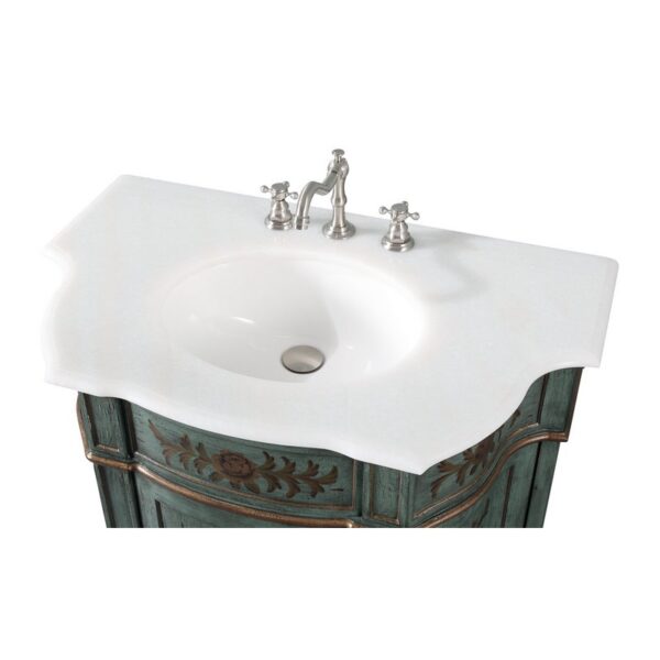 Chans Furniture HF-090G 35 Inches Benton Collection Hand Painted In Floral Design Crossfield Single Sink Bathroom Vanity