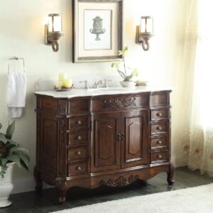 Chans Furniture HF-2815W-TK-42 42 Inch Classic Style Morton Marble Countertop Bathroom Sink Vanity in Oak Finish