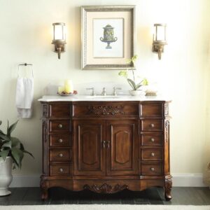 Chans Furniture HF-2815W-TK-42 42 Inch Classic Style Morton Marble Countertop Bathroom Sink Vanity in Oak Finish