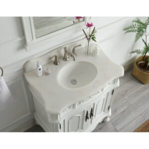 Chans Furniture HF021W-AW 33 Inches Benton Collection Antique Benson Single Sink Bathroom Vanity In White