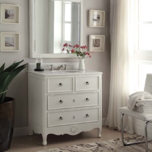 Chans Furniture HF-081AW Daleville 34 Inch Antique White Bathroom Sink Vanity