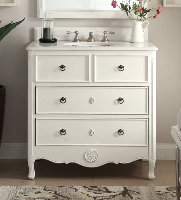 Chans Furniture HF-081AW Daleville 34 Inch Antique White Bathroom Sink Vanity