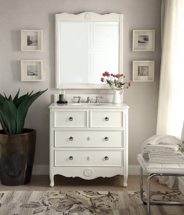 Chans Furniture HF-081AW Daleville 34 Inch Antique White Bathroom Sink Vanity