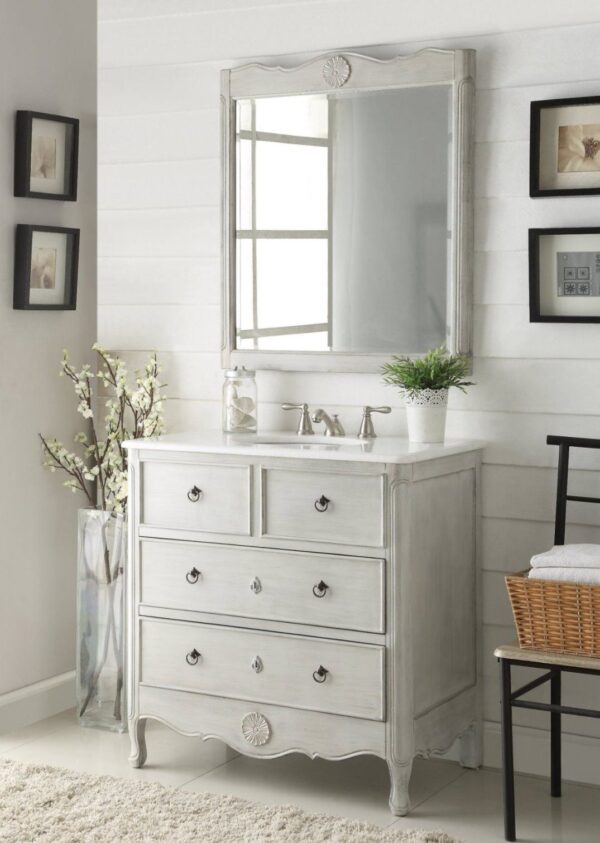 Chans Furniture HF081CK Daleville 34 Inch Distressed Grey Bathroom Sink Vanity