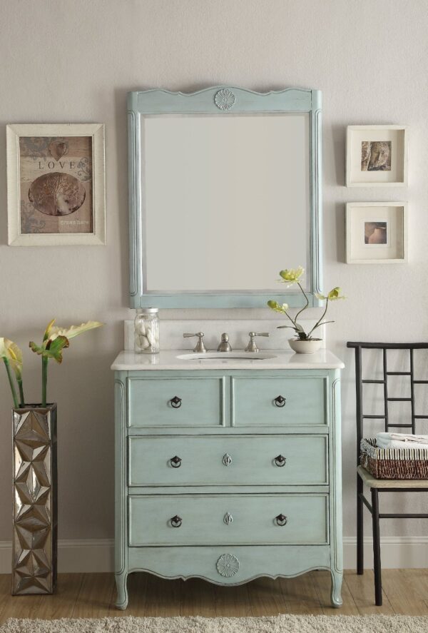 Chans Furniture HF081LB Daleville 34 Inch Distressed Blue Bathroom Sink Vanity