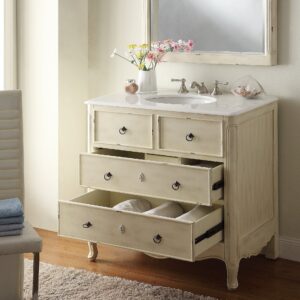 Chans Furniture HF081WP Daleville 34 Inch Distressed Cream Bathroom Sink Vanity