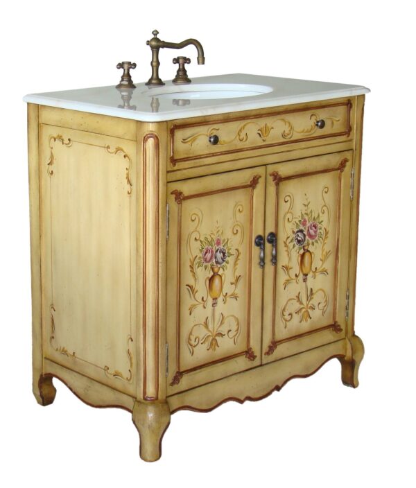 Chans Furniture HF2263 Camarin 32 Inch Soft Beige Hand Painted Bathroom Sink Vanity