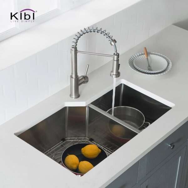 KIBI USA K1-D32 32 Inch Handcrafted Stainless Steel Double Basin Undermount Kitchen Sink with Strainers and Grids