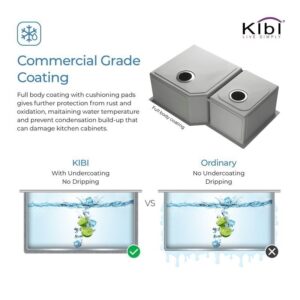 KIBI USA K1-D32 32 Inch Handcrafted Stainless Steel Double Basin Undermount Kitchen Sink with Strainers and Grids