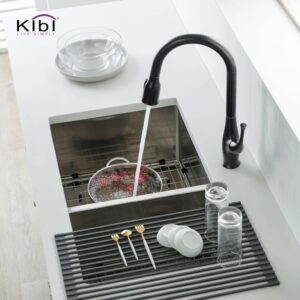 KIBI USA K1-D33-BS 32 3/4 Inch Handcrafted Undermount Double Bowl 60-40 Stainless Steel Kitchen Sink with Strainers and Grids