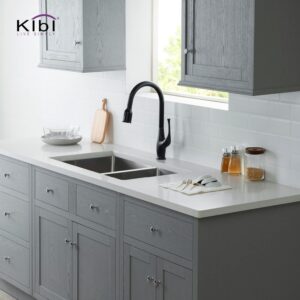 KIBI USA K1-D33-BS 32 3/4 Inch Handcrafted Undermount Double Bowl 60-40 Stainless Steel Kitchen Sink with Strainers and Grids