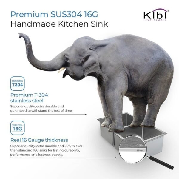 KIBI USA K1-D33-BS 32 3/4 Inch Handcrafted Undermount Double Bowl 60-40 Stainless Steel Kitchen Sink with Strainers and Grids