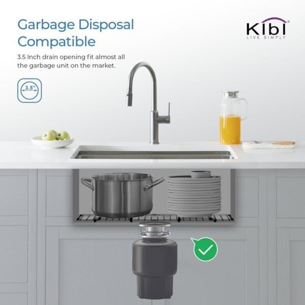 KIBI USA K1-D33-EQ 32 3/4 Inch Handcrafted Undermount Double Bowl 50-50 Stainless Steel Kitchen Sink with Strainers and Grids