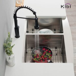 KIBI USA K1-DF33 33 Inch Handcrafted Farmhouse Apron Double Bowl Real 16 Gauge Stainless Steel Kitchen Sink with Strainer and Grid