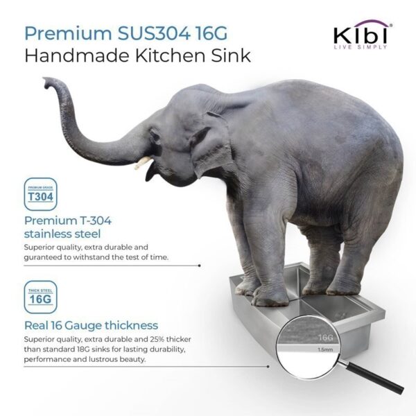 KIBI USA K1-DF33 33 Inch Handcrafted Farmhouse Apron Double Bowl Real 16 Gauge Stainless Steel Kitchen Sink with Strainer and Grid