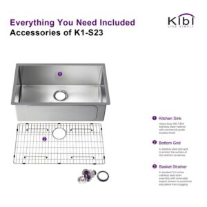 KIBI USA K1-S23 23 Inch Handcrafted Undermount Single Bowl Stainless Steel Kitchen Sink