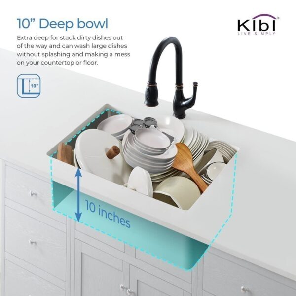 KIBI USA K1-S28 28 Inch Handcrafted Undermount Single Bowl Stainless Steel Kitchen Sink