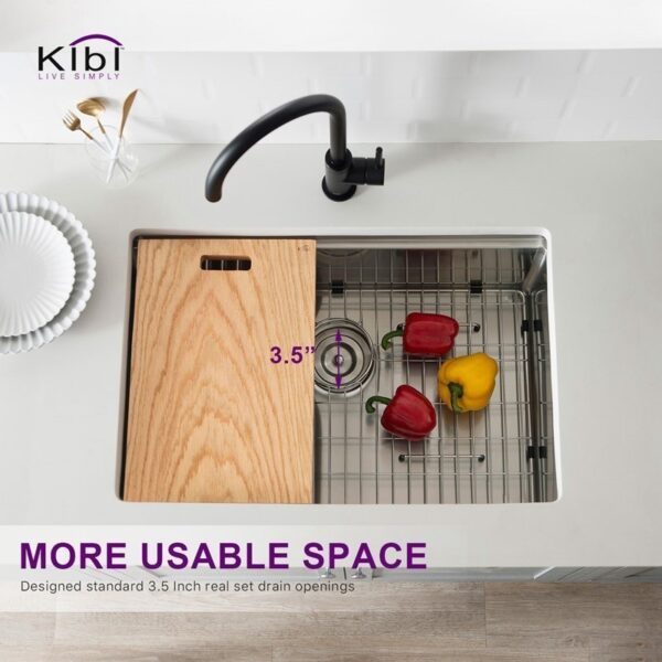 KIBI USA K1-S28T 28 Inch Handcrafted Single-Bowl 16 Gauge Stainless Steel Undermount Sink Set