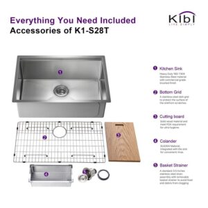 KIBI USA K1-S28T 28 Inch Handcrafted Single-Bowl 16 Gauge Stainless Steel Undermount Sink Set