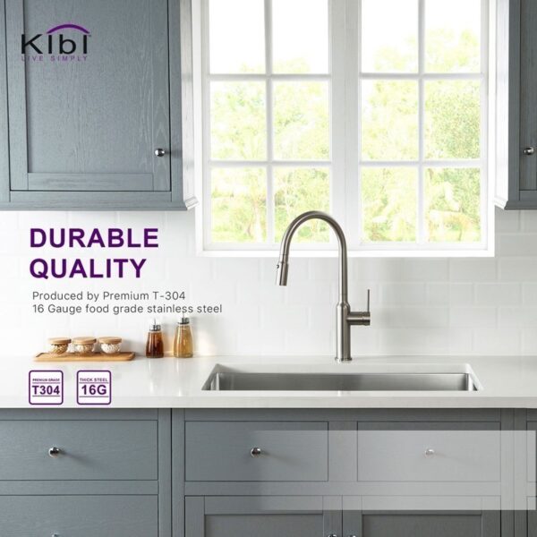 KIBI USA K1-S33 32 3/4 Inch Handcrafted Undermount Single Bowl Stainless Steel Kitchen Sink