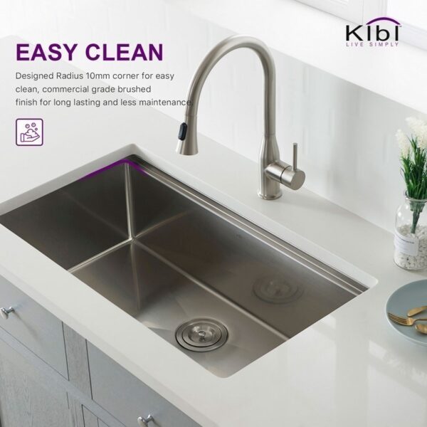 KIBI USA K1-S33T 32 3/4 Inch Handcrafted Single Bowl 16 Gauge Stainless Steel Undermount Sink Set