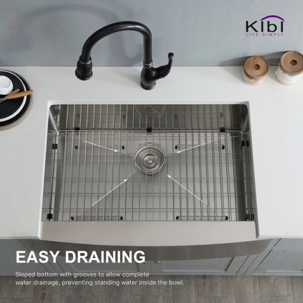 KIBI USA K1-SF33 33 Inch Handcrafted Farmhouse Apron Single Bowl Real 16 Gauge Stainless Steel Kitchen Sink with Strainer and Grid