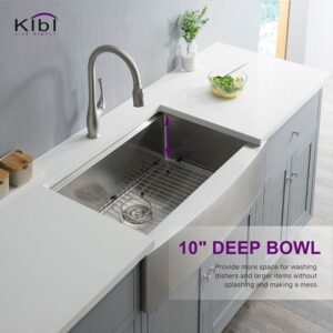 KIBI USA K1-SF33T 33 Inch Handcrafted Farmhouse Apron Single Bowl Stainless Steel Kitchen Sink Set