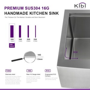 KIBI USA K1-SF33T 33 Inch Handcrafted Farmhouse Apron Single Bowl Stainless Steel Kitchen Sink Set