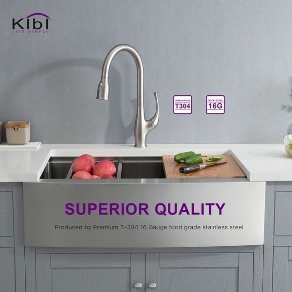 KIBI USA K1-SF33T 33 Inch Handcrafted Farmhouse Apron Single Bowl Stainless Steel Kitchen Sink Set