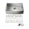 KIBI USA K1-SF36 36 Inch Handcrafted Farmhouse Apron Single Bowl Real 16 Gauge Stainless Steel Kitchen Sink with Strainer and Grid