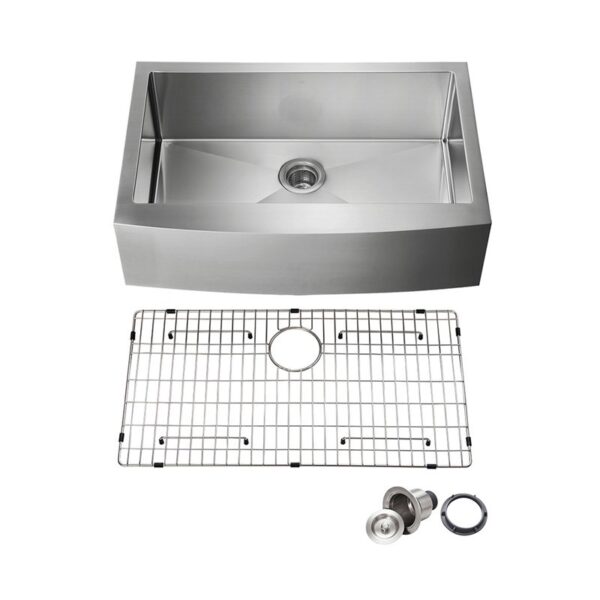 KIBI USA K1-SF36 36 Inch Handcrafted Farmhouse Apron Single Bowl Real 16 Gauge Stainless Steel Kitchen Sink with Strainer and Grid