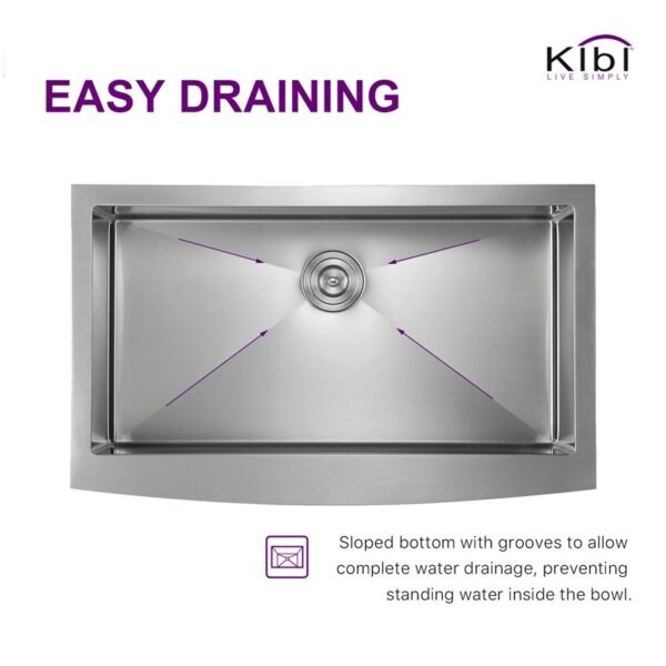 KIBI USA K1-SF36 36 Inch Handcrafted Farmhouse Apron Single Bowl Real 16 Gauge Stainless Steel Kitchen Sink with Strainer and Grid