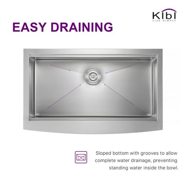 KIBI USA K1-SF36T 36 Inch Handcrafted Farmhouse Apron Single Bowl Stainless Steel Kitchen Sink Set