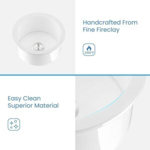 KIBI USA K2-S19RO Crater 18 1/2 Inch Fireclay Farmhouse Undermount Kitchen Sink with Bottom Grid and Strainer - White