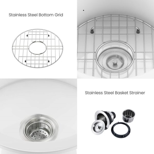 KIBI USA K2-S19RO Crater 18 1/2 Inch Fireclay Farmhouse Undermount Kitchen Sink with Bottom Grid and Strainer - White