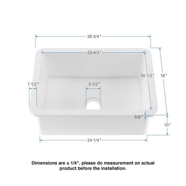 KIBI USA K2-S27 Landis 26 3/4 Inch Fireclay Farmhouse Undermount Kitchen Sink with Bottom Grid and Strainer - White