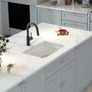 KIBI USA K2-S27 Landis 26 3/4 Inch Fireclay Farmhouse Undermount Kitchen Sink with Bottom Grid and Strainer - White